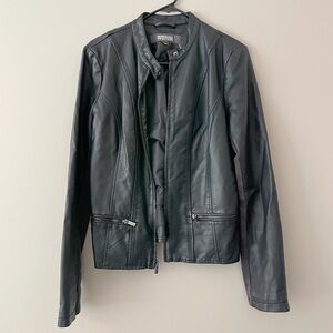 Kenneth Cole Reaction Moto Jacket Womens Medium Black Excellent Faux Leather Zip